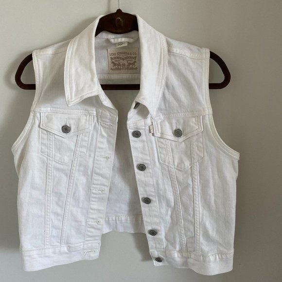 LEVI STRAUSS WOMEN WHITE DENIM VEST COTTON SIZE L - Picture 1 of 6